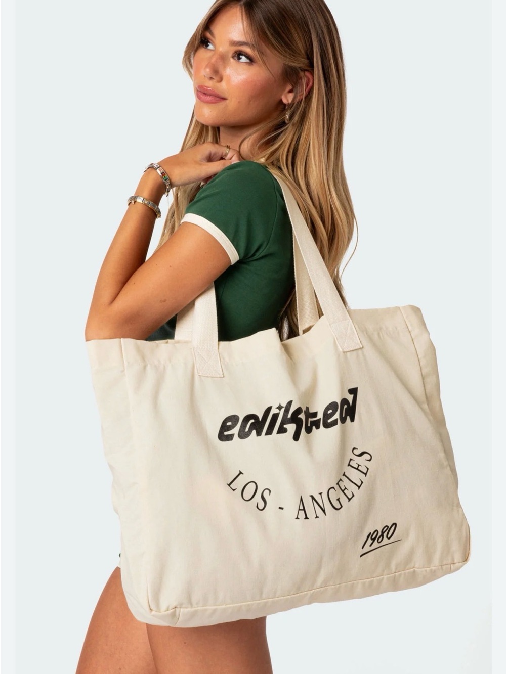 Edikted Babe Canvas Bag Los Angeles Spellout Trendy Y2K 90s